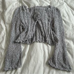 Vintage grey knit with rose cardigan